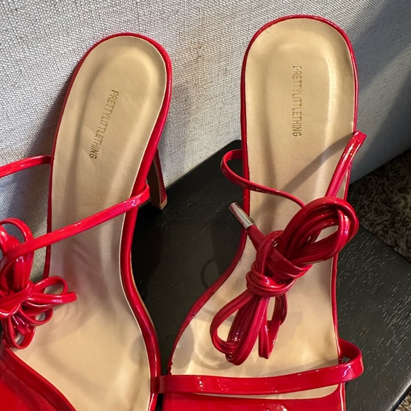 Red Patent Leather Open Toe Strap Heels - Picture 5 of 10